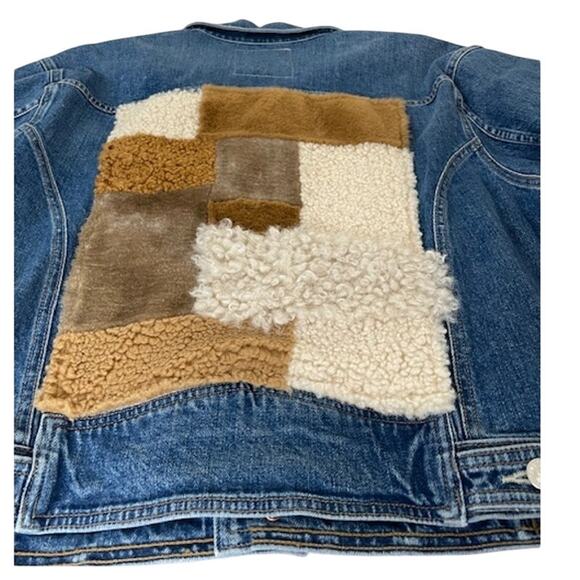 MOTHER NWOT Back Road Sherpa Patchwork Denim Jacket dark wash Running w Scissors - Picture 5 of 13